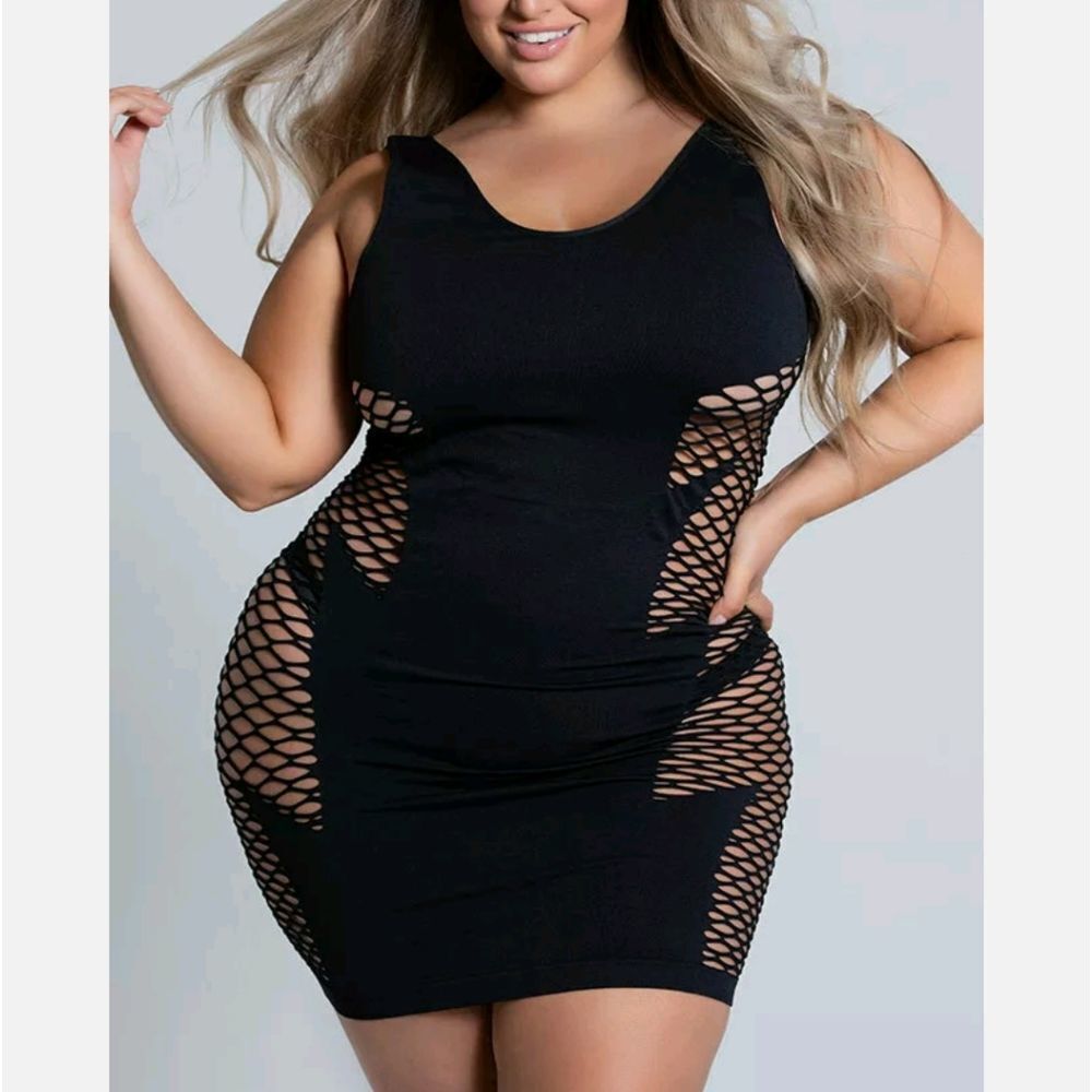 Spaghetti Strap Dress Wild Leaf - Black - 1x-4x